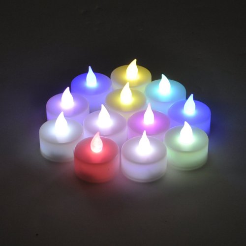 Dc Set Of 24 Smoekless Led Tea Light Flameless Multicolor Flickering Tealights Candles With 7 Rainbow Colors Changing