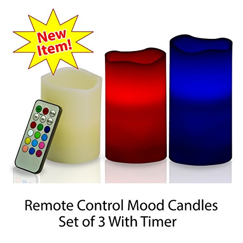 Flameless Color Changing Mood Candles Set of 3 With Remote and Timer