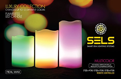 SELS Candles Flameless Real Wax Color Changing Candles Luxury Collection Batteries Included Remote Control Candles 3 candle Set Pillar Candle Centerpiece