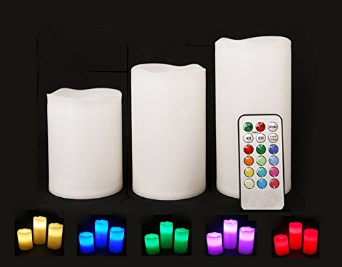 UTOP Flameless Candles 4 5 6 Classic Pillar Color Changing 18-key Remote Control Electronic Candles Hours Timer Set of 3 White
