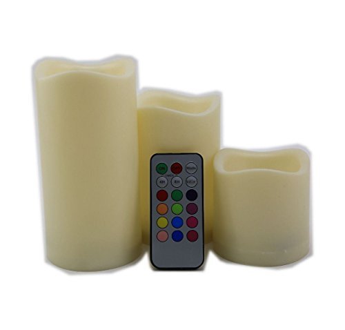 3 pc Flameless Remote Control 12 Color-changing Led Candle Light Set 751215CM