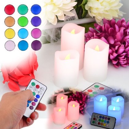 3Pcs Wax Battery Operated Remote Control Color-changing Led Candle Light Set - White