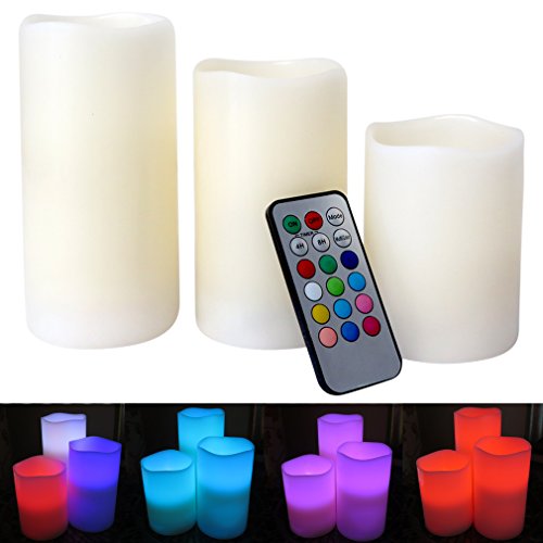 Evelots Flameless Color Changing Led Candle Lights W Remote Control Set Of 3