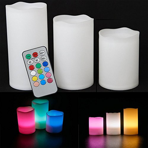 Megadream&reg 3 Pieces Set Flameless Flickering Led Real Wax Decoration Festival Candle 12 Changing Colors Lights