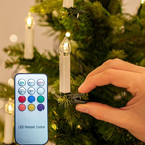 Set of 10 Led Candle Light Flameless Flickering RGB Color Changing LED Candles Lights with Clips Remote Control for Wedding Christmas New Year Home Tree Decoration