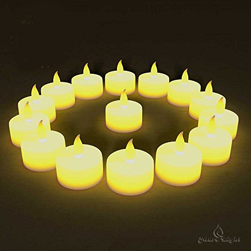 BEST FLAMELESS TEA LIGHTS24 Pack-Flameless Candles No DripsNo Mess-Bonus 6 Designer Decorating Bags-Battery Tea Lights for WeddingHome Decor Christmas-Yellow Flickering Flame Electric Led Candle