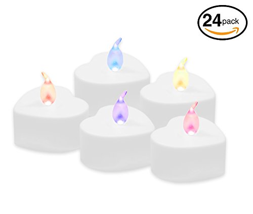 Heart Shape LED Candle Colored Bulb Flickering Flame Battery Operated Realistic looking candles great for Valentines and Holidays