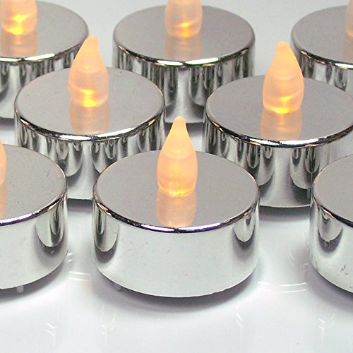 Silver Candles - Set Of 12 Flameless Tealights With Flickering Flame - 25th Wedding Anniversary - Silver Wedding