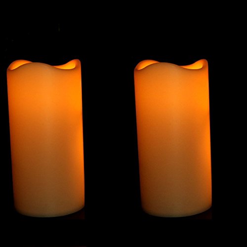 Waynewon Flameless Candles Battery Operated Real Wax Electric Pillar Candles set of 2 Flickering Flame Amber Yellow Flame