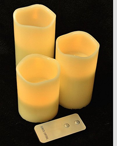 Flameless Battery Operated LED Flickering Light Candle with Remote Set of 3 Pillar Shaped Candles Create Your New Environment Now
