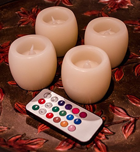 Flameless Battery Operated LED Multi-Colored Solid or Flickering Light Candles with Remote Set of 4 Barrel Votive Create Your New Environment Now