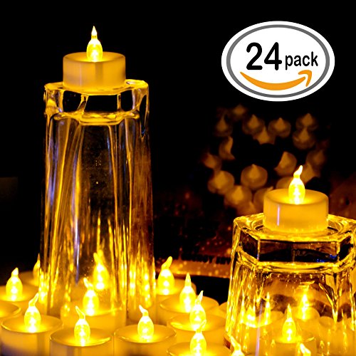 OMGAI 24 PCS LED Tea lights Candles Battery-Powered Small Flickering Flameless Candle for Home Decoration - Amber Yellow