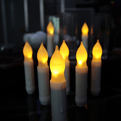 Lianderhome Set Of 12 Yellow Flameless Ivory Mini Wax Dipped Led Flameless Taper Candles Amber Flickering Light