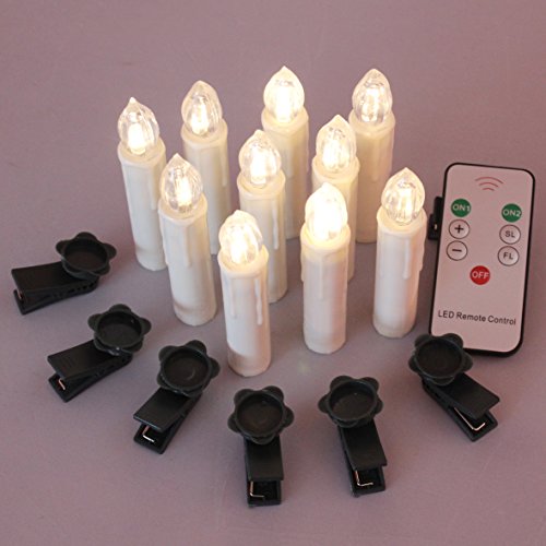 Tbw Led Flameless Taper Ivory Candles With Remote And Removable Clips Drip Effect Set Of 10