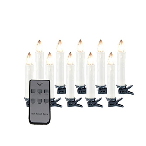WANGS WORLD Set of 10Pcs LED Flameless Taper Candles with Remote and Removable Clips Battery Operated for HomeTableChristmasPartyWeddingChurchesTemplesBirthdayBarEvent Decorative Lighting
