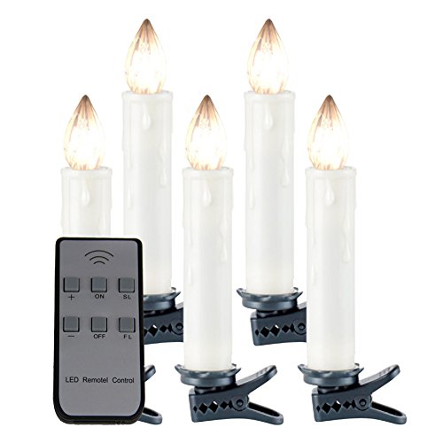 WANGS WORLD Set of 5Pcs LED Flameless Taper Candles with Remote and Removable Clips Battery Operated for HomeTableChristmasPartyWeddingChurchesTemplesBirthdayGardenEvent Decorative Lighting