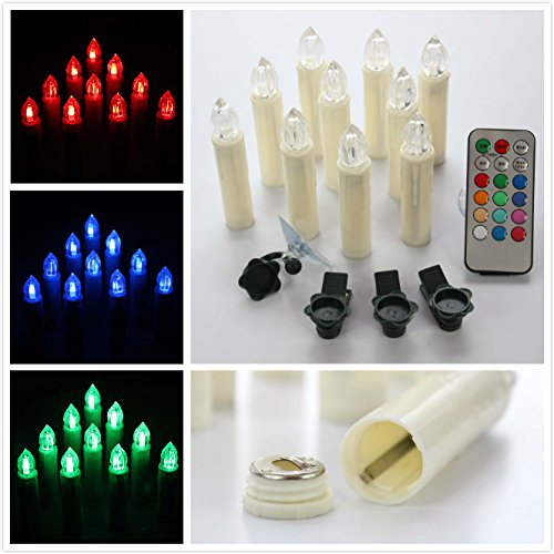 Xabl Set Of 10 Timer Function Multi 12 Colors Light Flameless Led Taper Candles For Christmas Holiday Decoration