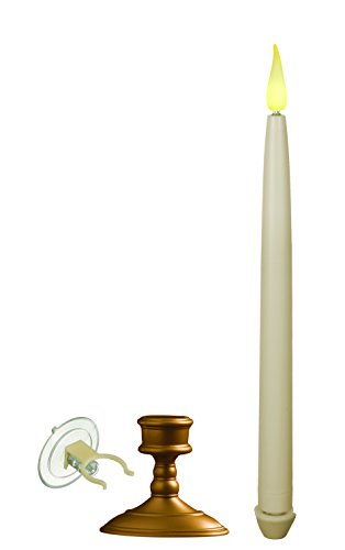 Xodus Innovations FPC1461B Ivory Battery Operated LED Flameless Taper Candle with Antique Brass Finished Base and Window Mounting Kit 12-Inch