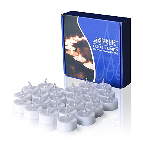 AGPTEKÂ 24pcs Cool White Flickering Flameless LED Tealight Candles with Timer Function Auto 6 Hour on and 18 Hour Off After Turing On for WeddingParty Decorations