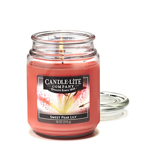CANDLE-LITE Everyday Scented Sweet Pear Lily Single Wick 18oz Large Glass Jar Candle Fruity Floral Fragrance