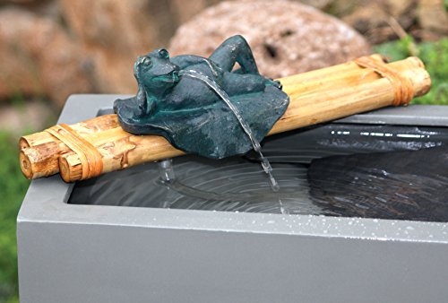 Bamboo Accents Zen Garden Water Fountain Spout 12 Inch Base with Frog Figurine Includes Submersible Pump Kit Great for Outdoor Relaxation