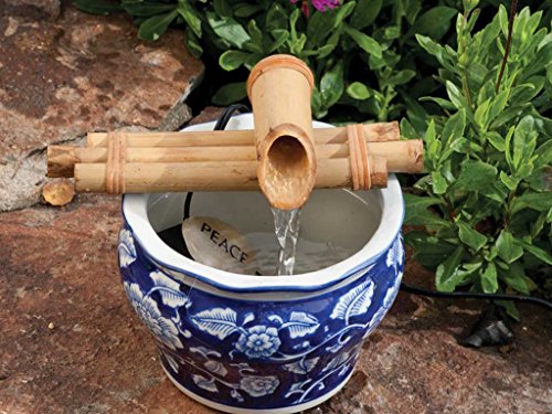 Bamboo Accents Zen Garden Water Fountain Three Arm 7 inch Spout with Submersible Pump Kit Great for Relaxation and Tranquility