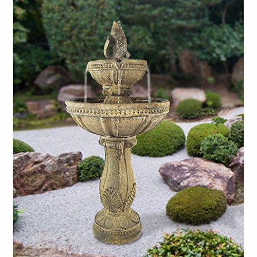 Garden Fountain Tuscan Three-Tier by Serena Collections Features Color Changing LED Lights Dancing Water Attachments with Pineapple and Koi Fish Finial Adds Timeless Elegance to your Outdoor Decor