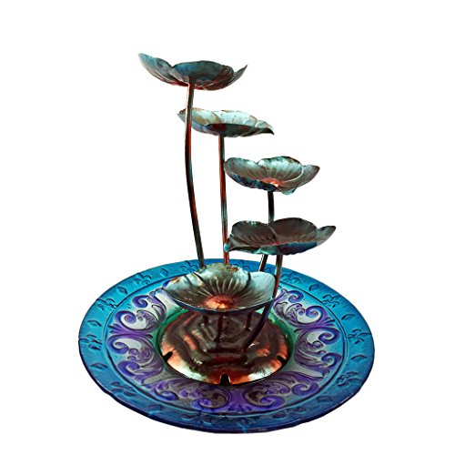 Liffy Mini Water Fountain Glass and Metal Garden Decoration Tabletop Water Lily with Metal Leaves