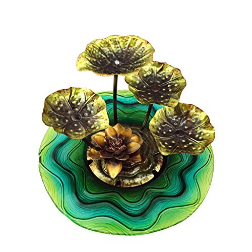 Liffy Outdoor Garden Fountain Water Lily Mini Home Decor with Metal Leaves and Glass Bowl