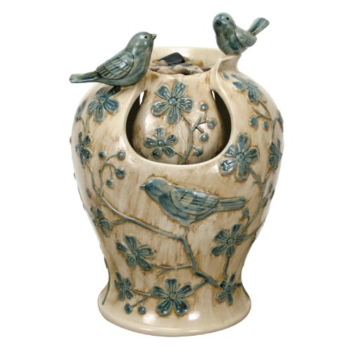 Natures Garden Tabletop Water Fountain With Blue And Ivory Birds