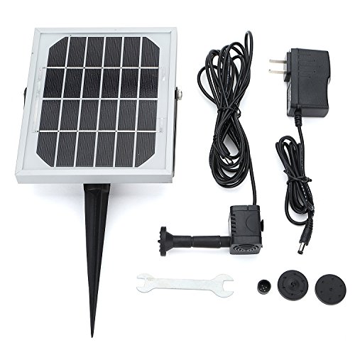 Weanas 6V 3W Solar Powered Water Pump Built-in Storage Battery Backup with Timer Brushless Submersible Pump Motor Solar Energy for Garden Fountain Pond Plants Pool 6V 3W