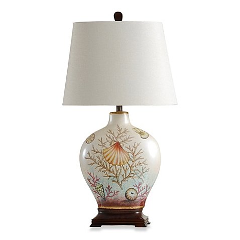 Coastal Coral Bay Ceramic Table Lamp Oval beige shade