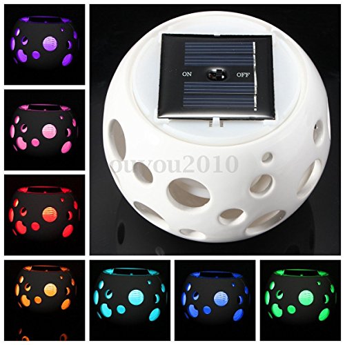 Solar Ceramic Patio Home Garden Table Lamp 7 Changing Color Led Night Light