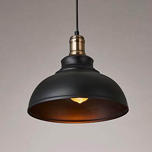 LITFAD Industrial Vintage Pendant Light in Barn Style with Metal Shade Nautical Pendant Lamp LED Ceiling Hanging Light Black - 115