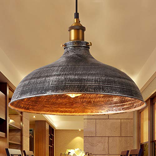 NIUYAO 14 Wide Rustic Industrail Big Barn Pendant Light Lamp Dome Shade Hanging Ceiling Light Rust Silver 427709