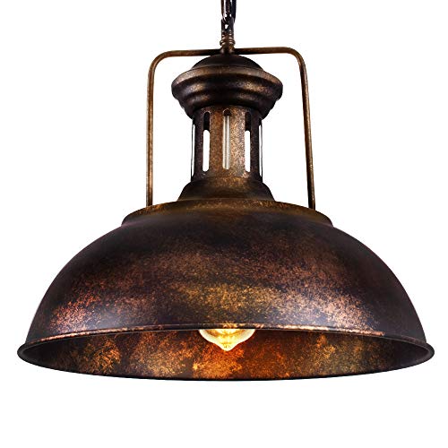OYI Retro Industrial Pendant Lighting Vintage Nautical Barn Pendant Light Oil Rubbed Rustic Dome Bowl Shape Mounted Light Fixture Ceiling Lamp Rust Copper