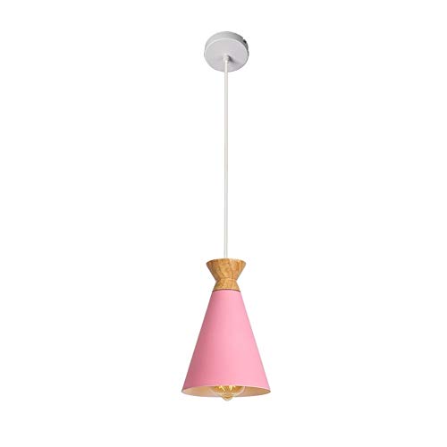 KODH Scandinavian Restaurant Pendant Lights Simple Macaron Meal Chandelier Color Wood Art Window Study Dining Room Lighting Color  Pink