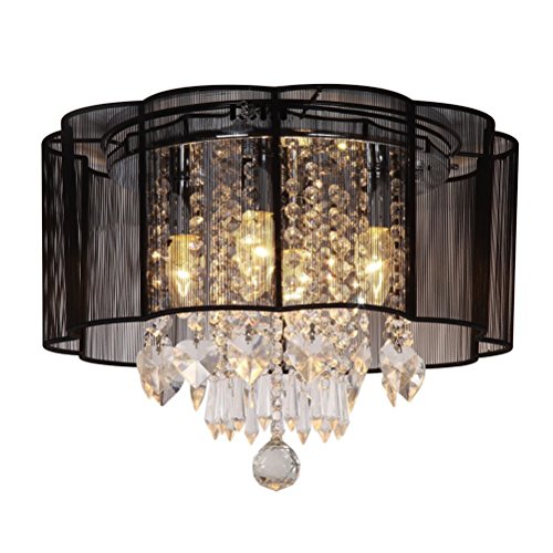 Dst Modern Chandelier Flush Mount Crystal Ceiling 4 Lights Lamp with Shade for Living Room Bedroom Study Room Or Others D16H13 Black