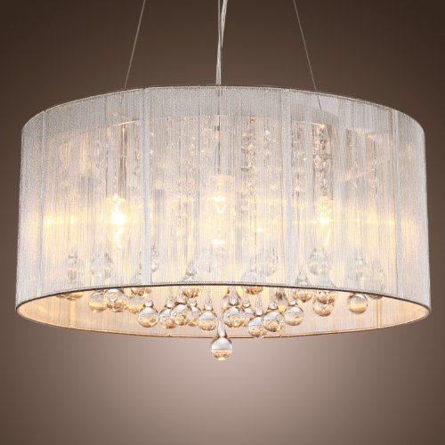 LightInTheBox Modern Silver Crystal Pendant Light in Cylinder Shade Drum Style Home Ceiling Light Fixture Flush Mount Pendant Light Chandeliers Lighting for Bedroom Living Room