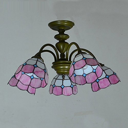 Tiffany Living Room Meeting Room Chandeliers Mediterranean Style 5 Heads Restaurant Pendant Lights Bedroom Ceiling LampsPink