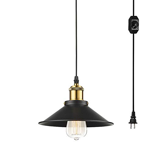 Kiven Plug-in Industrial Factory Pendant Lamp Retro Lighting 15ft UL Certification Black Cord with OnOff Dimmer Switch Bulb Included TB0181