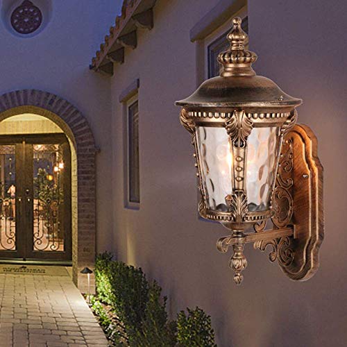 Wall Light Sconce Light Bracket Light Outdoor 4 Sided Glass Bronze Wall Lantern Light Waterproof Rust Aluminum Outside Waterproof Wall Lamp Decoration Villa Courtyard Community Terrace Retro Lighting