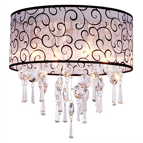 DINGGU Luxury Drum 4 Lights Flush Mounted Crystal Ceiling Lamp Modern Chandelier Pendant Light Fixtures for Bedroom