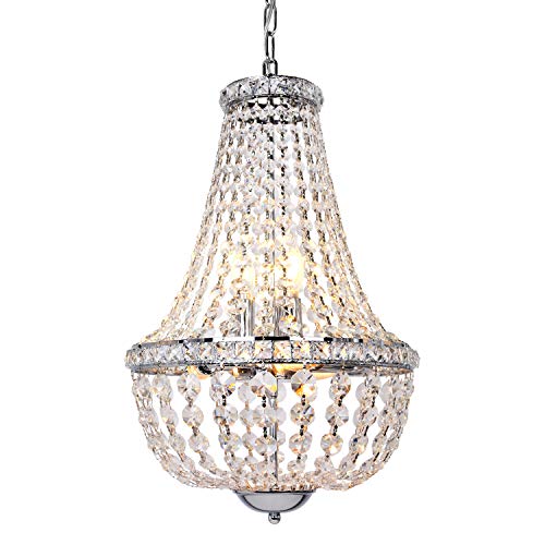 Hykolity 6-Light Crystal Pendant Chandelier Lighting Modern French Empire Ceiling Light Fixture Chrome for Dining Room Living Room and Bedroom