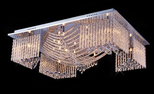 Saint Mossi Modern Crystal Raindrop Chandelier Lighting Flush Mount LED Ceiling Light Fixture Pendant Lamp for Dining Room Bathroom Bedroom Livingroom 13 X G9 Bulbs Required H7 X W24 X L32