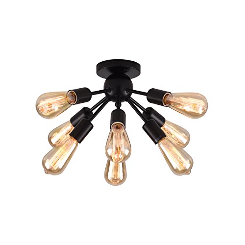 mirrea Mid-Century Semi-Flush Mount Sputnik Ceiling Light with 8 Lights for Foyer Entry Way Hallway Kitchen Dining Room Small Bedroom Living Room Black Painted Metal Fixture