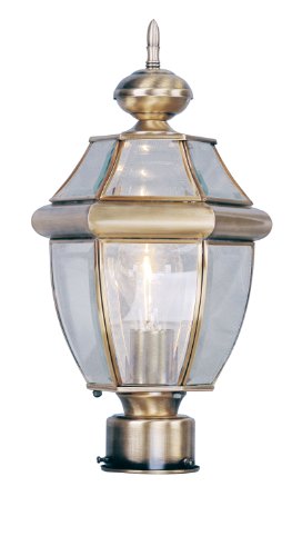 Livex Lighting 2153-01 Outdoor Post With Clear Beveled Glass Shades Antique Brass