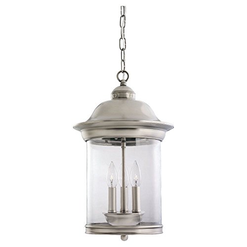 Sea Gull Lighting 60081-965 Three-light Hermitage Outdoor Pendant Clear Glass Antique Brushed Nickel