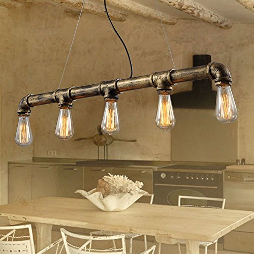 Vintage Pendant Lights Water Pipe Pendant Lamp with 5pcs E27 Edison Bulbs Bronze Color Antique Lighting 110v220v