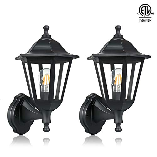 FUDESY 2-Pack Wall Lanterns Outdoor12W Wired Electric LED Plastic Wall Lights Wall MountWaterproof Saving Energy Black Exterior Light Fixtures for YardFront PorchGarageGardenFDS616B2